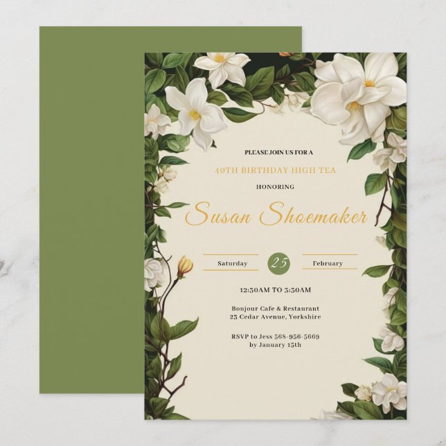 Invitation Vintage Sage Green Botanal (Devant / Derrière)