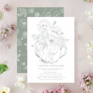 Invitation Vintage Sage Green Botanical Bridal Tea Douche