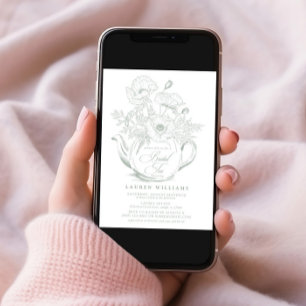 Invitation Vintage Sage Green Botanical Bridal Tea Douche