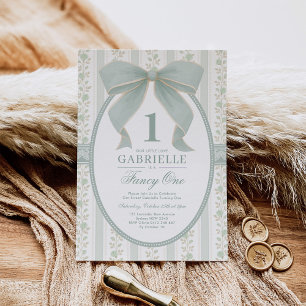 Invitation Vintage Sage Green Bow fantaisie Un 1er anniversai