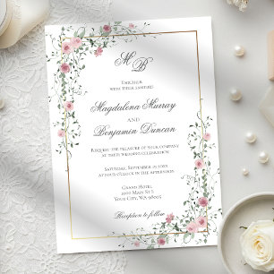 Invitation Vintage Sage Green Dusty Rose Floral Vine Mariage