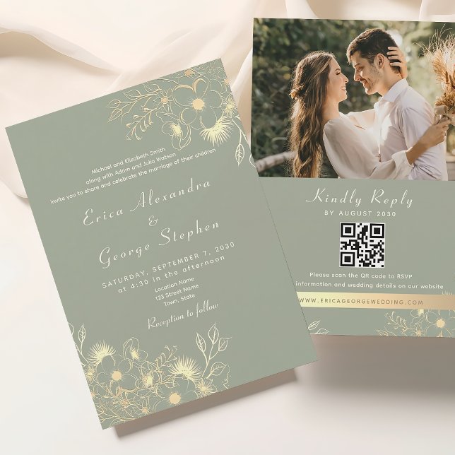 Invitation Vintage Sage vert tout en un Mariage (Créateur téléchargé)