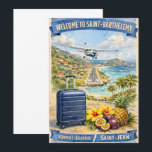 Invitation Vintage Saint-Barthélemy Airport /<br><div class="desc">Celebrate the iconic arrival at Saint-Barthélemy with this vintage-style travel poster depicting the legendary Saint-Jean airport landing. Célébrez l'arrivée emblématique à Saint-Barthélemy avec cette affiche de voyage style vintage dépeignant l'atterrissage légendaire de l'aéroport Saint-Jean. The artwork features a plane approaching the runway over lush hills and blue waters, framed by...</div>
