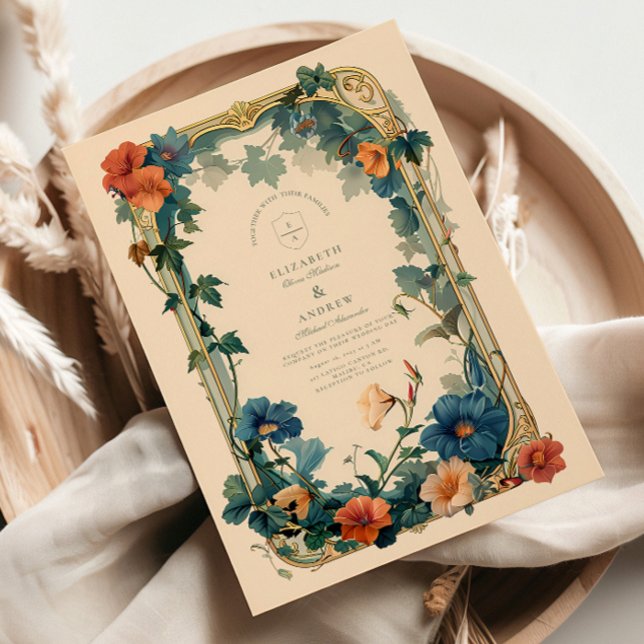 Invitation Vintage  Sapphire Bloom Frame Mariage (Créateur téléchargé)