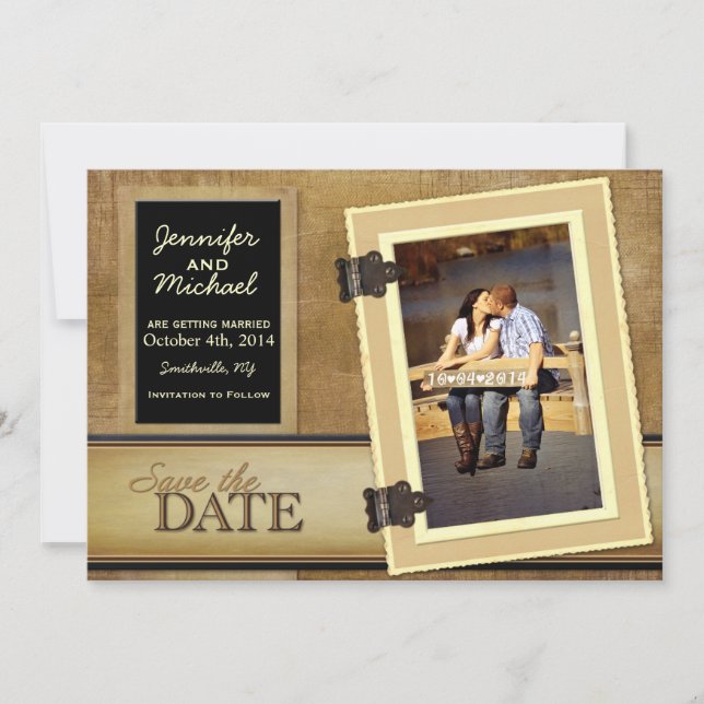 Invitation Vintage Scrapbook Enregistrer la date (Devant)