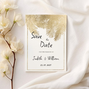 Invitation Vintage script blanc or floral Enregistrer la date