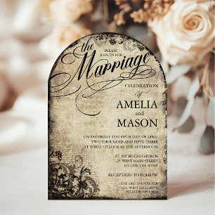 Invitation Vintage Script de calligraphie Mariage fleuri