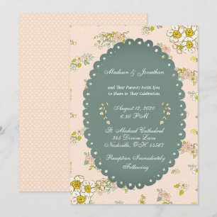 Invitation Vintage Script Floral Blush Mariage