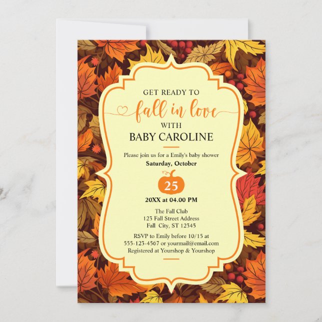Invitation Vintage Script Maple Feuilles Baby shower d'automn (Devant)