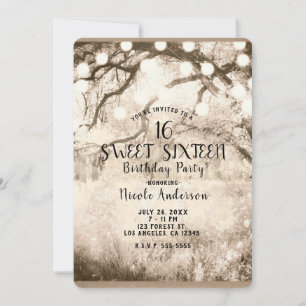 Invitation Vintage Sepia Enchanted Forest Lights Sweet 16