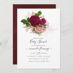 Invitation Vintage Shabby-Chic Blush et Baby shower Bourgogne