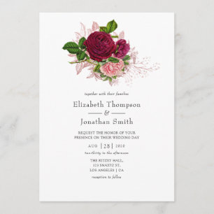 Invitation Vintage Shabby-Chic Blush et Mariage de Bourgogne