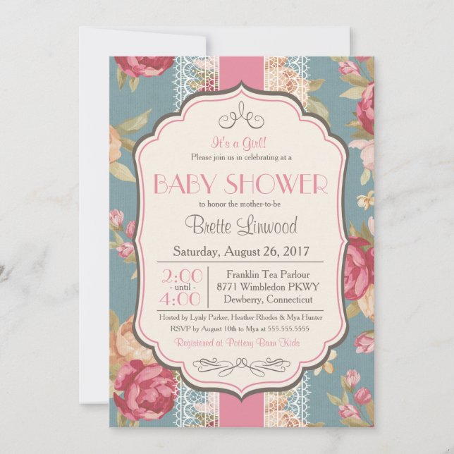Invitation Vintage Shabby Chic Shower Invitation, Nuptiale (Devant)