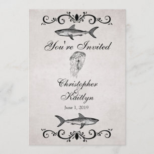 Invitation Vintage Sharks and Jellyfish Beach Mariage Invitat