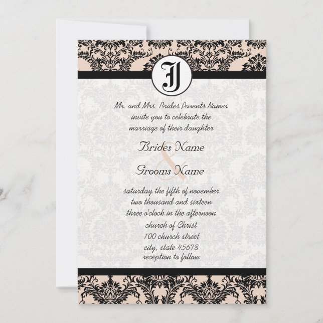 Invitation Vintage Silver Peony Damask Photo Mariage Inviter (Devant)