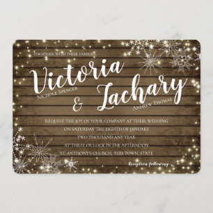 Invitation Vintage Snowflakes en bois et Mariage d'étincelles