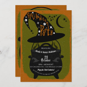 Invitation Vintage sorcière Cauldron Green Halloween Party Re