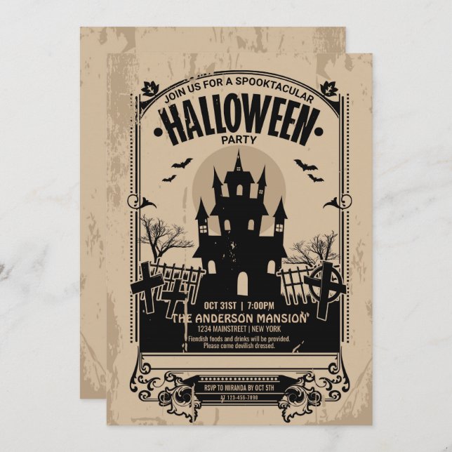 Invitation Vintage Spooktacular Haunular House Halloween Part (Devant / Derrière)