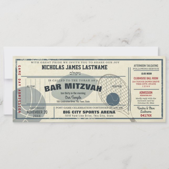 Invitation Vintage Sport Pass Bar Mitzvah (Devant)