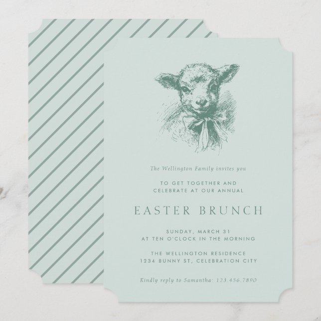 Invitation Vintage Spring Lamb Elegant Easter Brunch (Devant / Derrière)