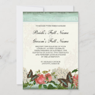 Invitation Vintage Stargazer Lily Rose Butterfly sur Hydrange