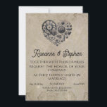 Invitation Vintage Steampunk Coeur des engrenages Mariage<br><div class="desc">Vintage Steampunk Heart of Gears Faire-part de mariage une torsion rétro sur vieux papier. Invitation vos invités à votre cérémonie avec ce faire-part de mariage rustique qui met en vedette un beau coeur de vitesses contre un arrière - plan parchemin vintage. Ajoutez simplement les détails de votre événement sur ce...</div>