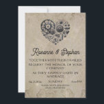 Invitation Vintage Steampunk Coeur des engrenages Mariage<br><div class="desc">Vintage Steampunk Heart of Gears Faire-part de mariage une torsion rétro sur vieux papier. Invitation vos invités à votre cérémonie avec ce faire-part de mariage rustique qui met en vedette un beau coeur de vitesses contre un arrière - plan parchemin vintage. Ajoutez simplement les détails de votre événement sur ce...</div>