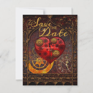 Invitation Vintage Steampunk Hearts Gears Wedding Save Date I