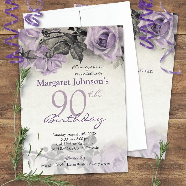 Invitation Vintage Sterling Silver Purple Rose 90e anniversai (Créateur téléchargé)