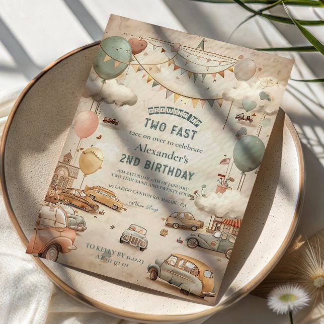 Invitation Vintage Storybook Car Two Fast Birthday (Créateur téléchargé)