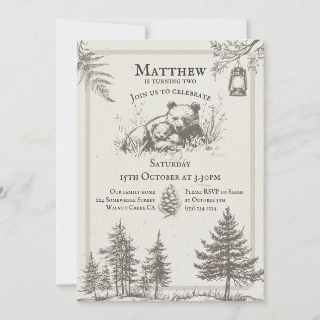 Invitation Vintage Storybook Style Woodland Animal Birthday (Devant)