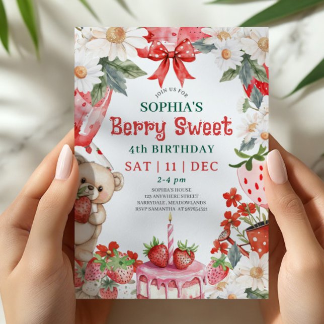 Invitation Vintage Strawberry Berry Sweet 4th Birthday (Créateur téléchargé)