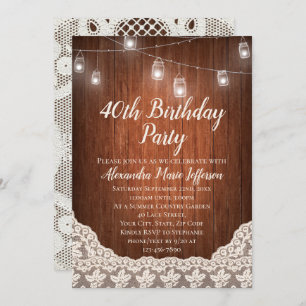 Invitation Vintage String Light Mason Jar 40e fête d'annivers
