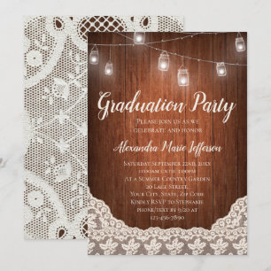 Invitation Vintage String Lights Mason Jar Graduation Party