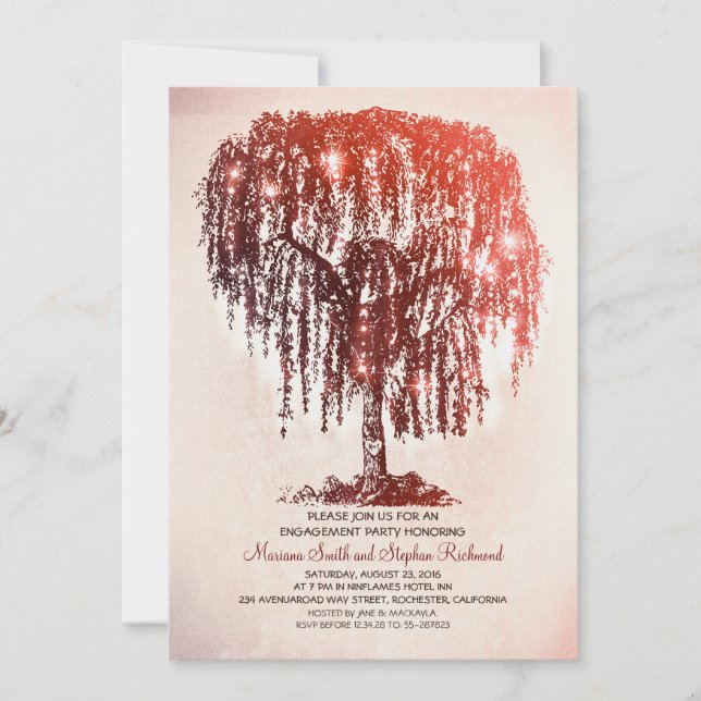 Invitation Vintage String Lights Tree Rustic Engagement Party (Devant)