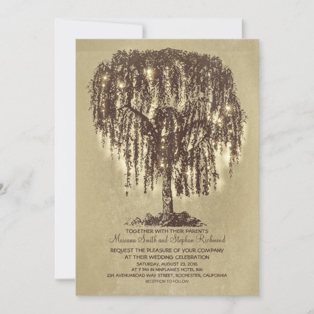 Invitation Vintage String Lights Tree Rustic Wedding Invite (Devant)