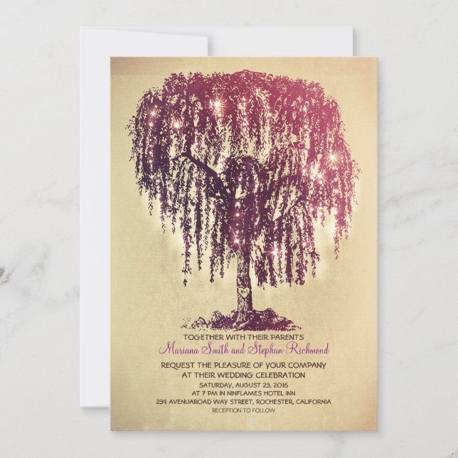 Invitation Vintage String Lights Tree Rustic Wedding Invite (Devant)