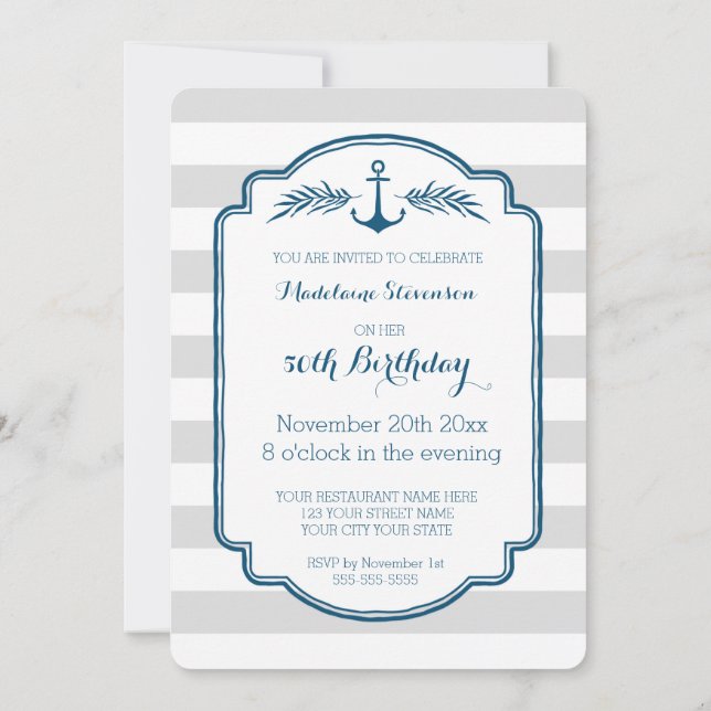 Invitation Vintage Stripes Nautique 50ème anniversaire (Dos)