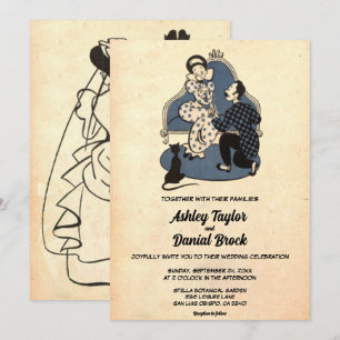Invitation Vintage style rétro ancien Couple Rustique Mariage
