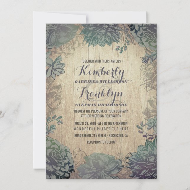 Invitation Vintage Succulents Mariage rustique (Devant)