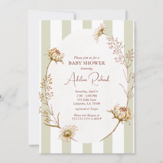 Invitation vintage sur Baby shower floral (Devant)