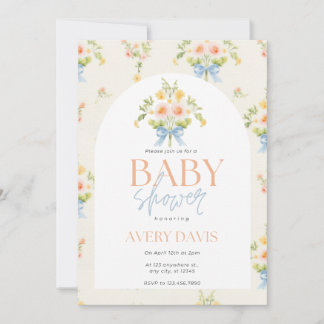 Invitation vintage sur le Baby shower floral