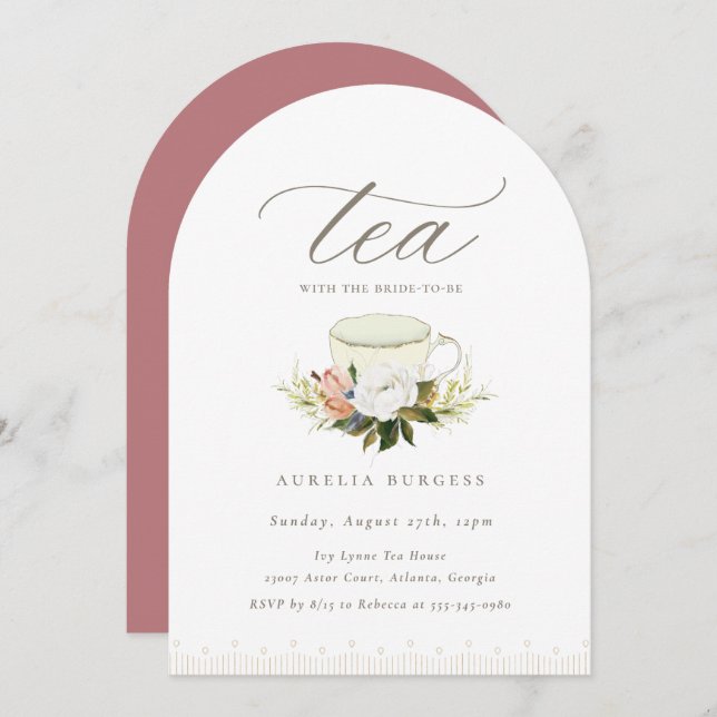 Invitation vintage Teacup Floral Tea Party (Devant / Derrière)