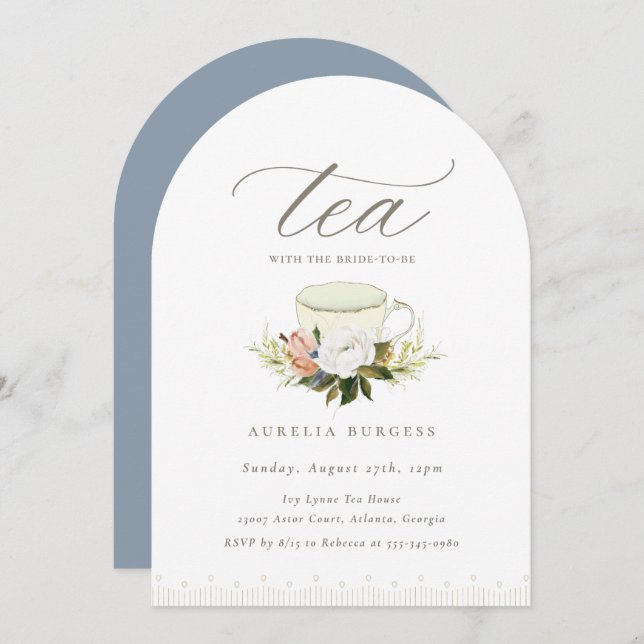 Invitation vintage Teacup Floral Tea Party (Devant / Derrière)