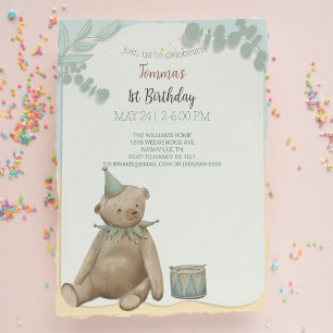 Invitation vintage Teddy Bear First Birthday