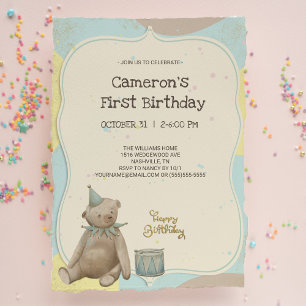 Invitation vintage Teddy Bear First Birthday