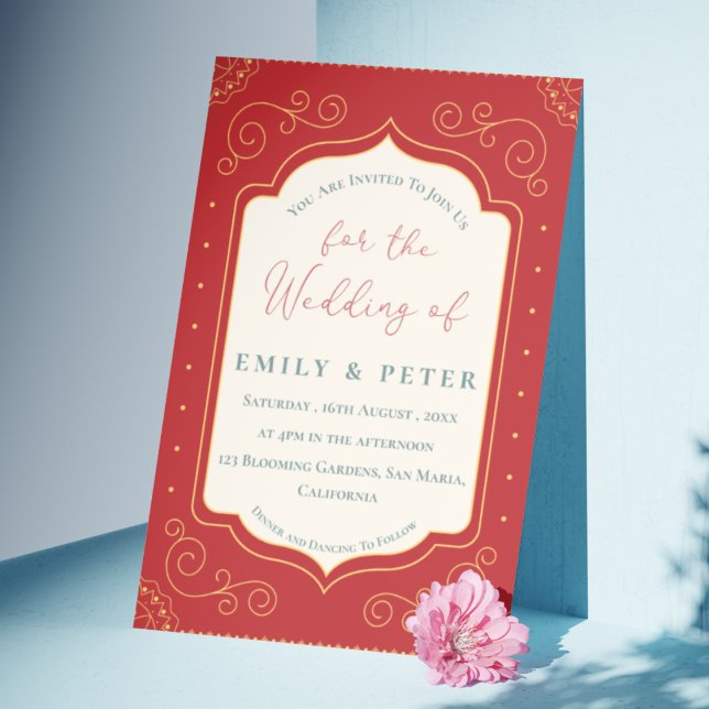 Invitation Vintage Terracotta Golden Frame Mariage frontalier (Vintage Terracotta Golden Frame Border Wedding Invitation)