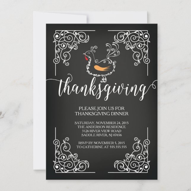 Invitation vintage Thanksgiving Diner Party (Devant)