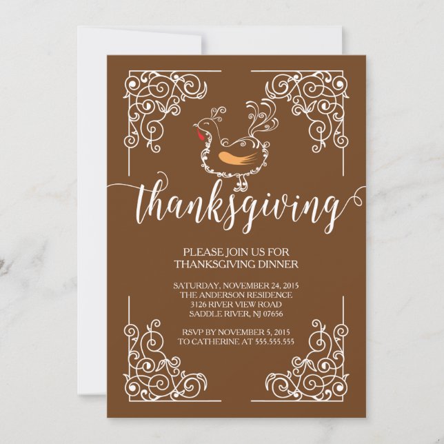 Invitation Vintage Thanksgiving Dinner Party (Devant)