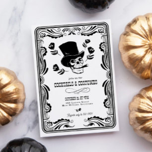 Invitation Vintage Top Hat Skull Adulte Halloween Party